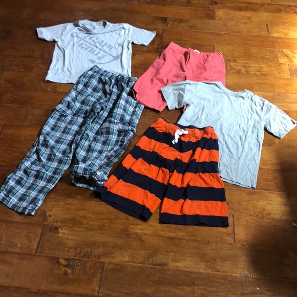 Boys L XL 14 LOT 2 Tops Gray Cape Cod & 2 Shorts Chino Striped & 1 Pull On Pants - Picture 1 of 16